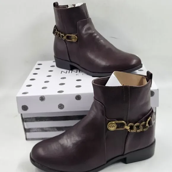 Nine West Amara Bootie Little Girls 2M Brown Almond Toe Block Heel Zip Closure~ - Picture 7 of 15